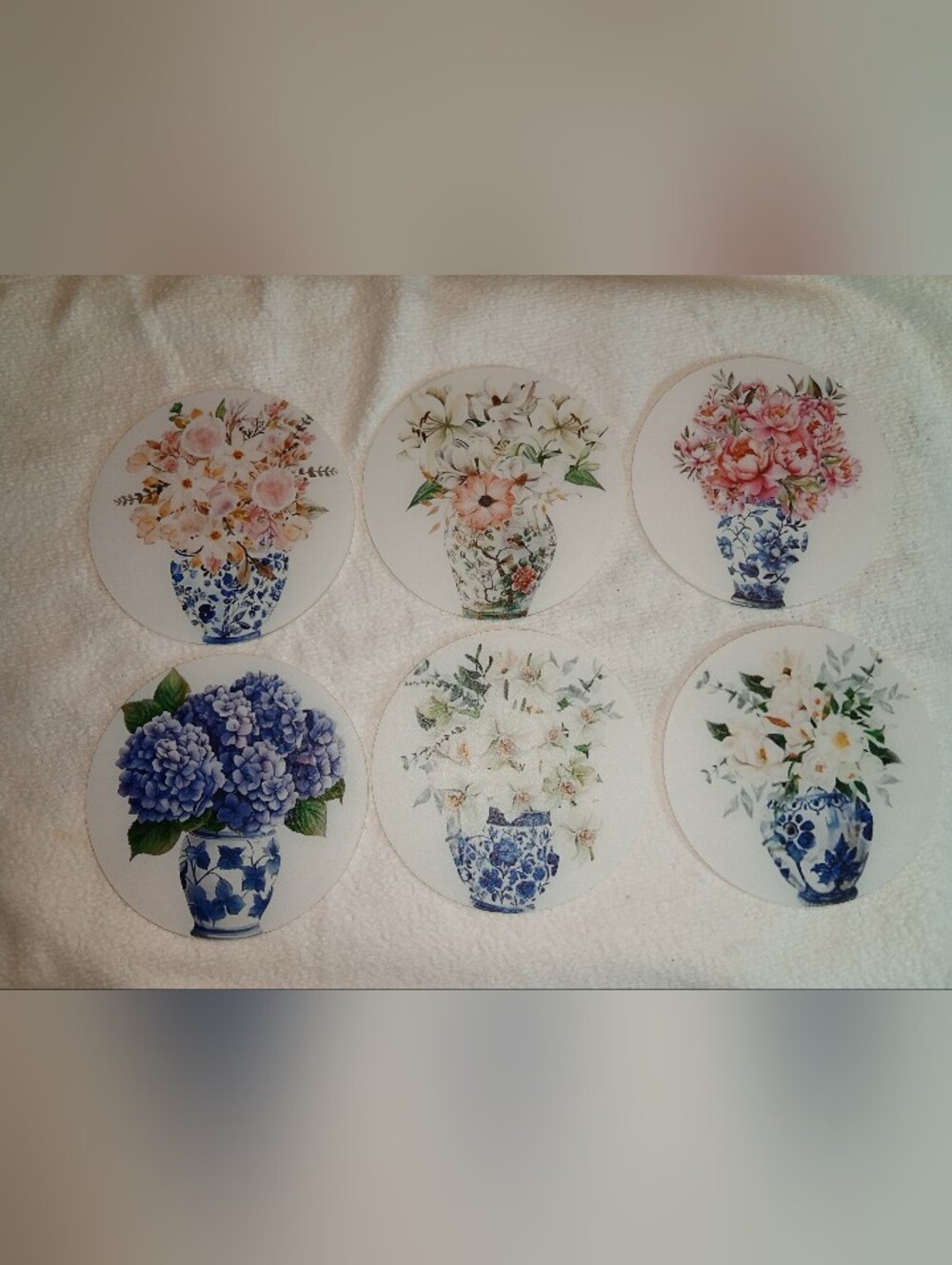 Set of 6 Floral Blue Vase Coasters